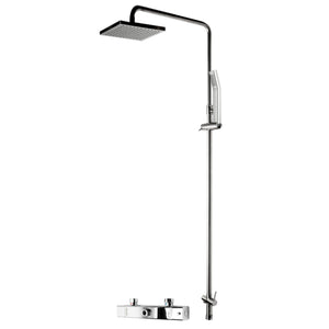 ALFI Polished Chrome Square Style Thermostatic Exposed Shower Set includes: Water Diverter, Temperature Control, On/Off Control, Rain Shower head, Handheld Shower head - AB2862-PC - Vital Hydrotherapy