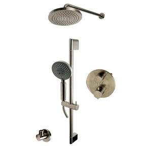 ALFI Round Style 2 Way Thermostatic Shower Set - Water Diverter, Temperature Control, On/Off Control, Rain Showerhead, Handheld Showerhead in Brushed Nickel - Wall Mounted - AB2545 - Vital Hydrotherapy