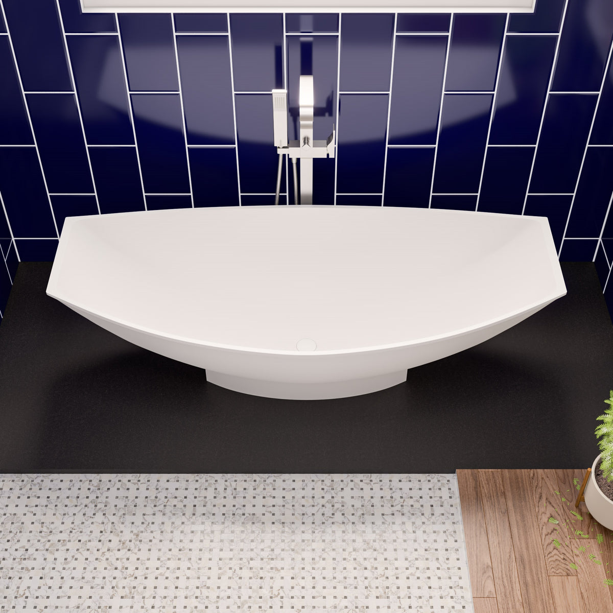 ALFI brands Curved Floor Mounted Tub Filler with Hand Held Shower Head AB2180