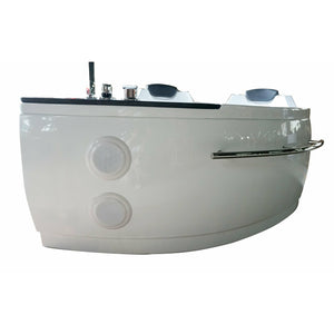 EAGO AM113ETL-L 5.5 ft Left Corner Acrylic White Whirlpool Bathtub for Two - fiberglass and stainless steel-reinforced MaxLoad™ high gloss acrylic with a built-in towel bar on the front panel, two handheld shower heads and all chrome fixtures