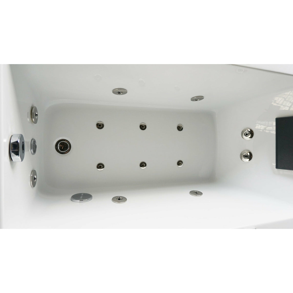 EAGO AM154ETL-L5 5 ft Acrylic White Rectangular Whirlpool Bathtub with Fixtures, drain, Chromatherapy LED lighting system, fiberglass and stainless steel-reinforced MaxLoad™ high gloss acrylic, Inline Heater, pump auto protection function top view