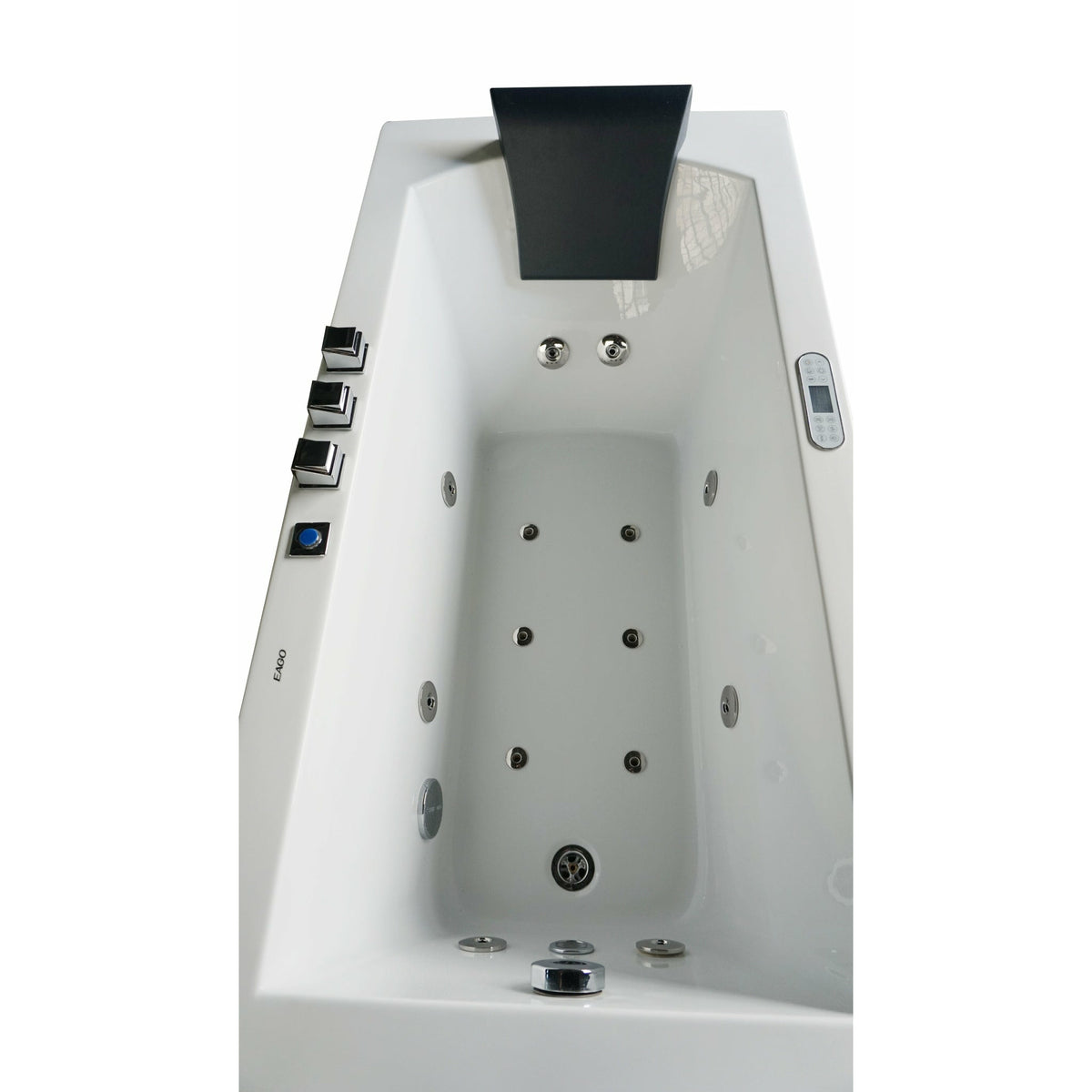 EAGO AM154ETL-L5 5 ft Acrylic White Rectangular Whirlpool Bathtub with Fixtures, drain, Chromatherapy LED lighting system, fiberglass and stainless steel-reinforced MaxLoad™ high gloss acrylic, Inline Heater, pump auto protection function top view