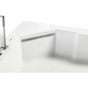 EAGO AM156ETL 5 ft Clear Corner Acrylic Whirlpool Bathtub for Two - tempered glass front panel, fiberglass and stainless steel-reinforced MaxLoad™ high gloss acrylic with square shaped hand held shower head