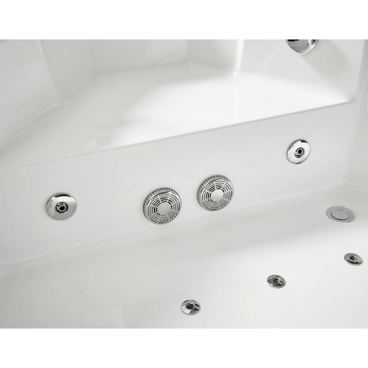 EAGO AM156ETL 5 ft Clear Corner Acrylic Whirlpool Bathtub for Two - tempered glass front panel, fiberglass and stainless steel-reinforced MaxLoad™ high gloss acrylic with jets