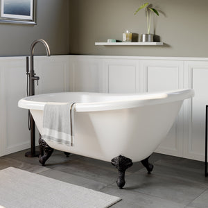 Cambridge Plumbing 61-Inch Slipper Acrylic Soaking Clawfoot Tub (Fiberglass Core White Gloss Finish) and Complete Plumbing Package - ball and claws feet (Oil rubbed bronze) AST61-150-PKG-NH - Vital Hydrotherapy
