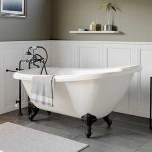 Cambridge Plumbing 61-Inch Slipper Acrylic Soaking Clawfoot Tub (Fiberglass Core & White Gloss Finish) with Complete Plumbing Package - ball and claws feet (Oil rubbed bronze) AST61-398463-PKG-NH - Vital Hydrotherapy