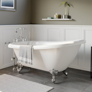 Cambridge Plumbing 61-Inch Slipper Acrylic Soaking Clawfoot Tub (Fiberglass Core & White Gloss Finish) with Complete Plumbing Package -Ball and claws feet (Polished chrome) AST61-398684-PKG-NH - Vital Hydrotherapy