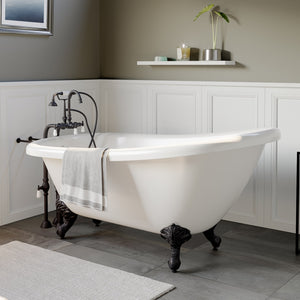 Cambridge Plumbing 61-Inch Slipper Acrylic Soaking Clawfoot Tub (Fiberglass Core & White Gloss Finish) with Complete Plumbing Package -Ball and claws feet (Oil rubbed bronze) AST61-398684-PKG-NH - Vital Hydrotherapy