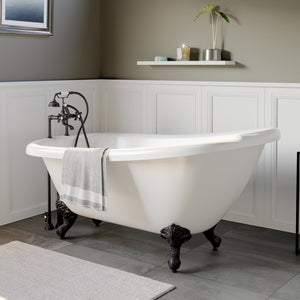 Cambridge Plumbing 61-Inch Slipper Acrylic Soaking Clawfoot Tub (Fiberglass Core & White Gloss Finish) and Complete Plumbing Package - ball and claw feet (Oil rubbed bronze) AST61-463D-6-PKG-7DH - Vital Hydrotherapy
