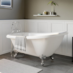 Cambridge Plumbing 61-Inch Slipper Acrylic Soaking Clawfoot Tub (Fiberglass Core & White Gloss Finish) and Complete Plumbing Package - ball and claw feet (Polished chrome) AST61-684D-PKG-7DH - Vital Hydrotherapy