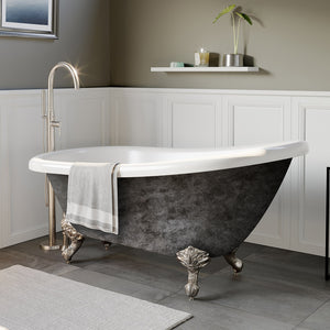 Cambridge Plumbing Slipper Hand Painted Scorched Platinum Acrylic Bathtub (Fiberglass Core, Interior White Gloss Finish & Hand Painted Faux Scorched Platinum Exterior) with Claw Feet (Brushed Nickel) and No Faucet Holes AST61-NH-SP - Vital Hydrotherapy