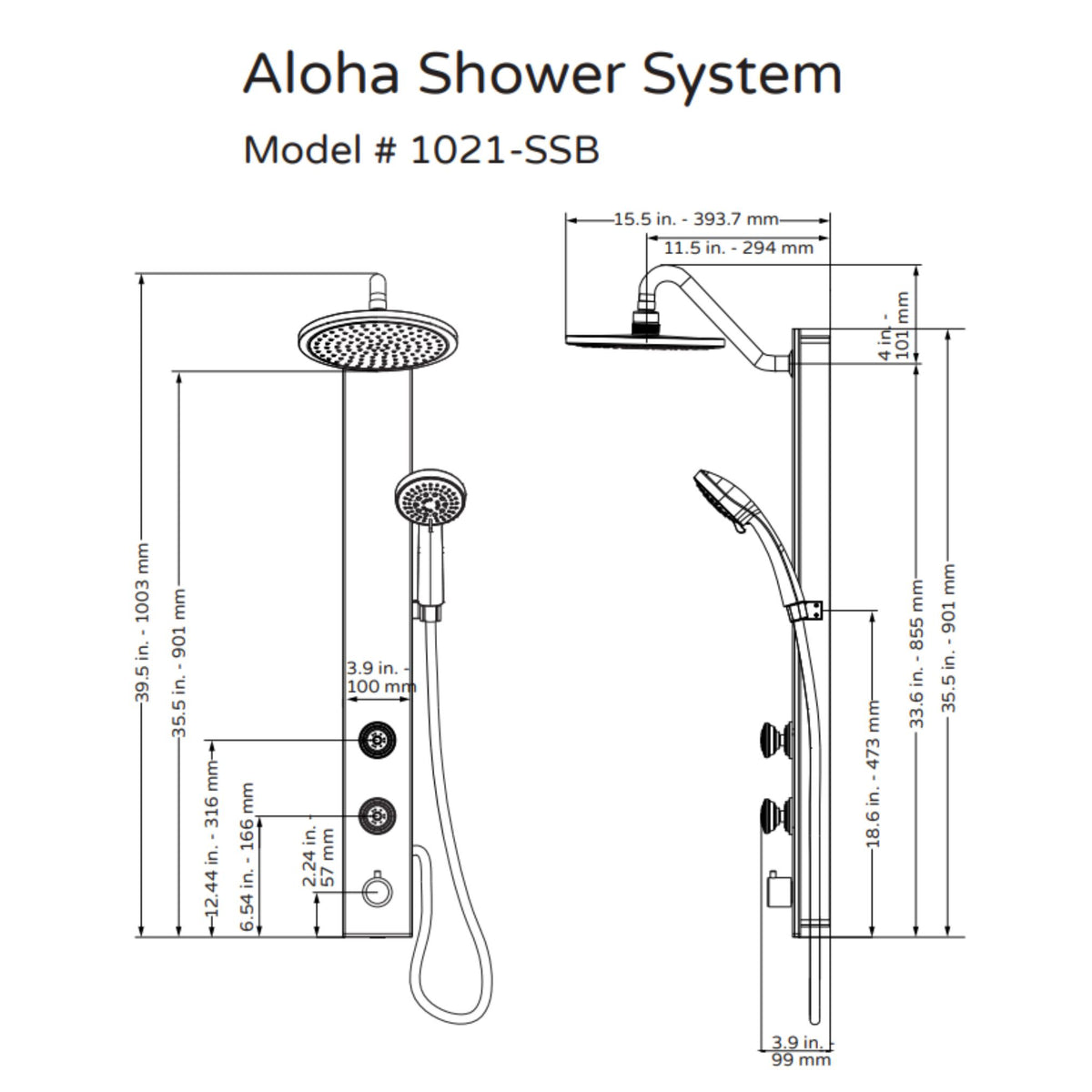 PULSE ShowerSpas Brushed Stainless Steel Shower System Aloha Shower