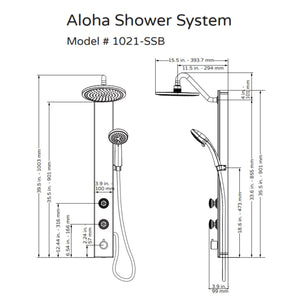 PULSE ShowerSpas Brushed Stainless Steel Shower System - Aloha Shower System 1021-SSB Specification Drawing - Vital Hydrotherapy