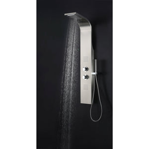 Anzzi Anchorage 60 Inch Full Body Shower Panel with Heavy Rain Shower Head With Cascading Waterfall, Two Shower Control Knobs, Two Acu-stream Body Jet Sets and One Euro-grip Free Range Hand Sprayer in Brushed Steel SP-AZ038 - Lifestyle - Vital Hydrotherapy