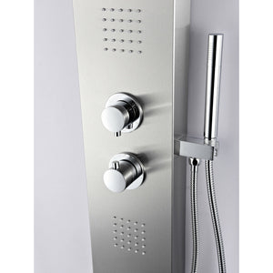 Anzzi Two Shower Control Knobs, Two Acu-stream Body Jet Sets and One Euro-grip Free Range Hand Sprayer in Brushed Steel - Vital Hydrotherapy