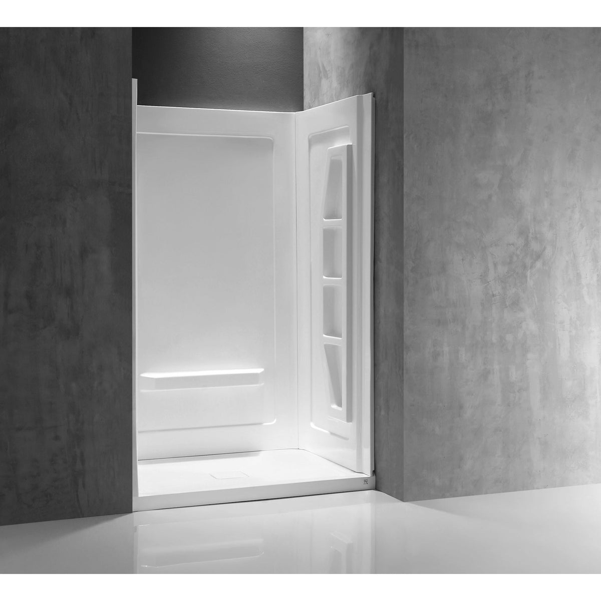 Anzzi Forum 48 in. x 36 in. x 74 in. 3-piece DIY Friendly Alcove Shower Surround with Built-in Shelves in White SW-AZ011WH - Lifestyle - Vital Hydrotherapy