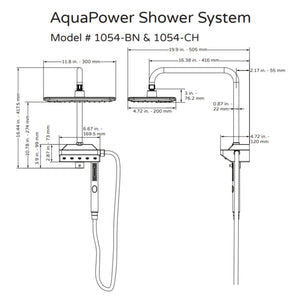 PULSE ShowerSpas Shower System - AquaPower ShowerSpa 1054 Specification Drawing - Vital Hydrotherapy