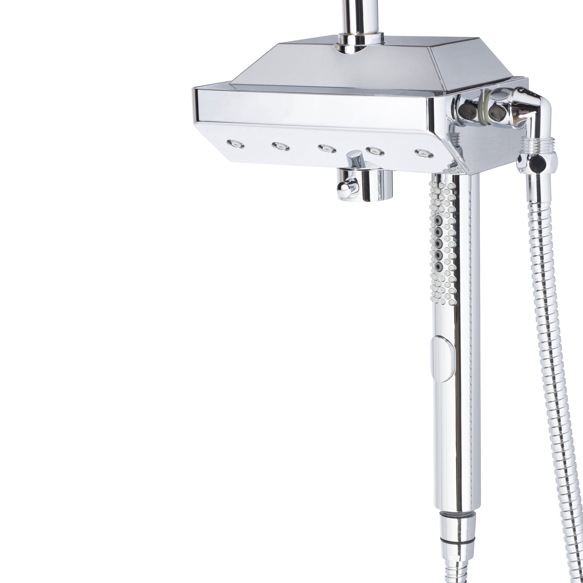 PULSE ShowerSpas Shower System - AquaPower ShowerSpa - Oversized showerhead with soft tips, 3-function wand hand shower and hand shower holder and diverter at the bottom of Aqua Power - Polished Chrome - 1054 - Vital Hydrotherapy
