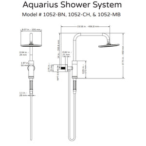 PULSE ShowerSpas Shower System - Aquarius Shower System 1052-MB Specification Drawing - Vital Hydrotherapy