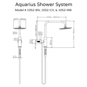 PULSE ShowerSpas Shower System - Aquarius Shower System 1052 Specification Drawing - Vital Hydrotherapy