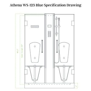 Athena Steam Shower 2 Person with Blue Glass WS123 Specification Drawing - Vital Hydrotherapy