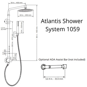 PULSE ShowerSpas Shower System - Atlantis Shower System 1059 Specification Drawing - Vital Hydrotherapy