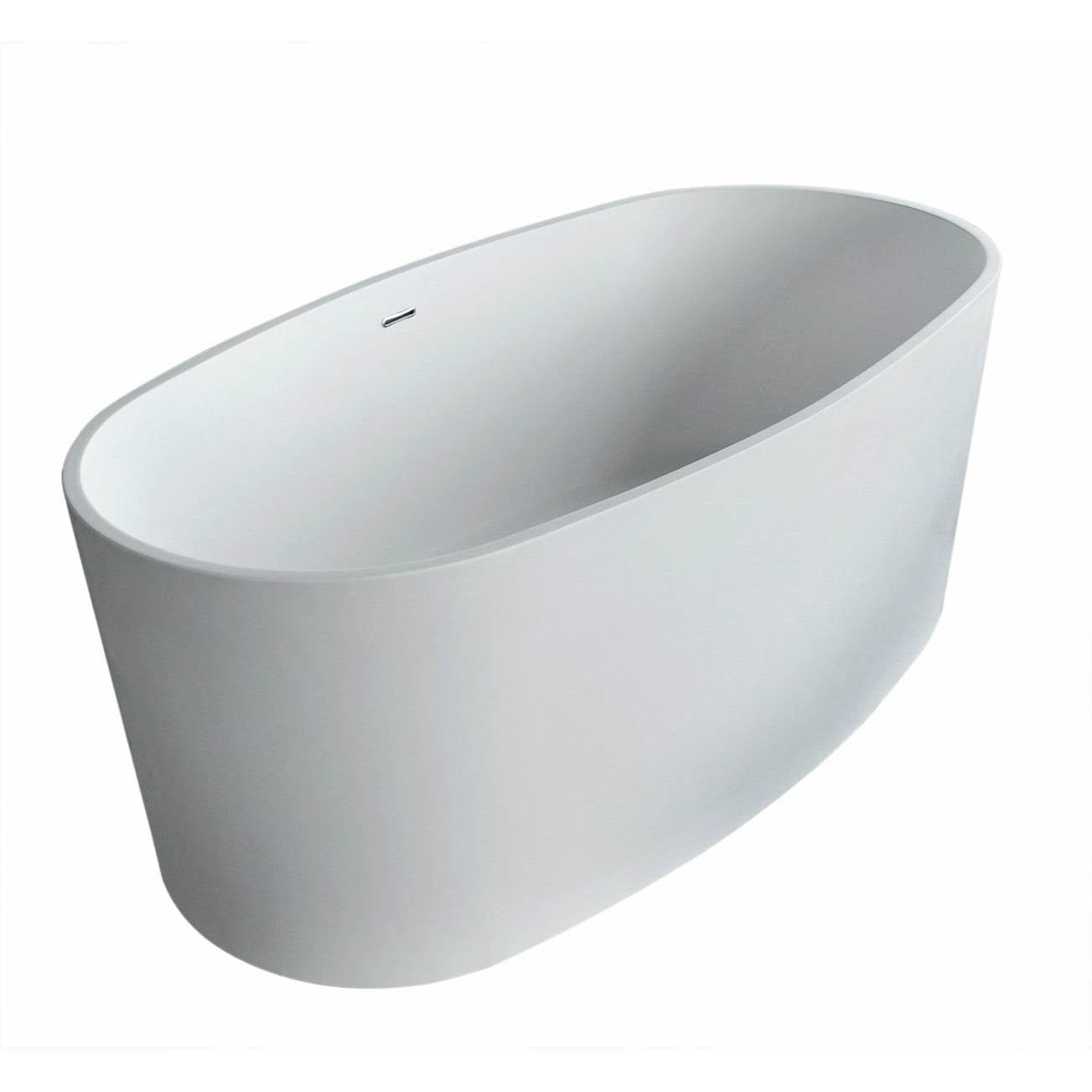 Atlantis Whirlpools Kurow 32 x 62 Oval Shape Artificial Stone Freestanding Bathtub - Matte white finish - Chrome finish overflow slit - 6131KWSXCWXX - Vital Hydrotherapy