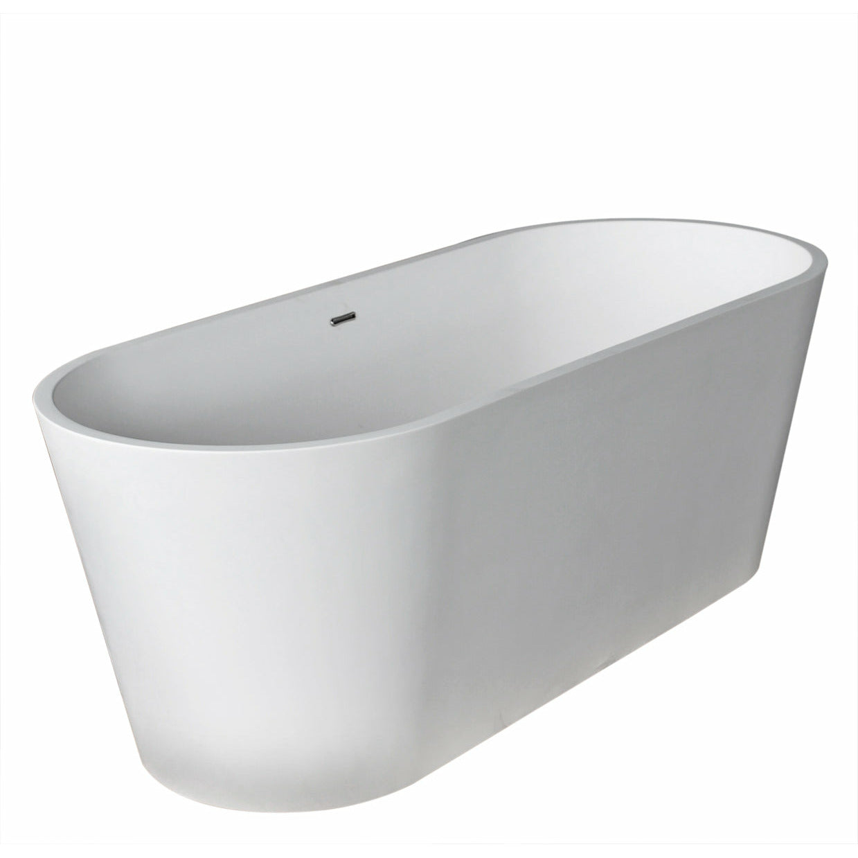 Atlantis Whirlpools Leith 28 x 67 Oval Shape Artificial Stone Freestanding Bathtub - Matte white finish - Chrome finish overflow slit - 6728LHSXCWXX - Vital Hydrotherapy