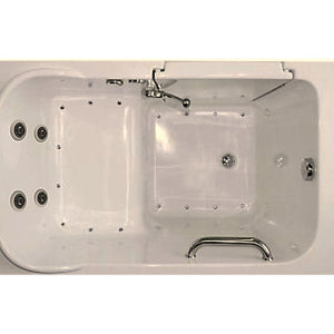 Avora Bath 28" x 48" walk-in tub biscuit with contemporary faucet including hand shower - left inward swinging door - air and vibration jets - removable side access panels - highest grade fiberglass composite construction - gel coat high gloss finish - stainless steel frame - top view - Vital Hydrotherapy