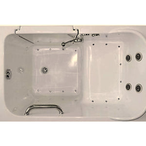 Avora Bath 28" x 48" walk-in tub biscuit with contemporary faucet including hand shower - right inward swinging door - air and vibration jets - removable side access panels - highest grade fiberglass composite construction - gel coat high gloss finish - stainless steel frame - top view - Vital Hydrotherapy