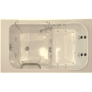 Avora Bath 28" x 48" walk-in tub biscuit with contemporary faucet including hand shower - right inward swinging door - air hydro and vibration jets - removable side access panels - highest grade fiberglass composite construction - gel coat high gloss finish - stainless steel frame - top view - Vital Hydrotherapy