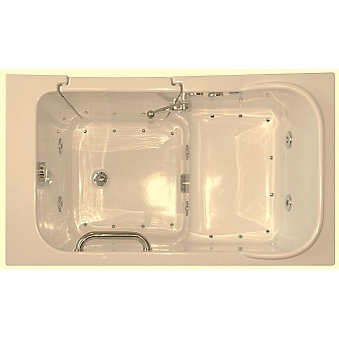 Avora Bath 28" x 48" walk-in tub biscuit with contemporary faucet including hand shower - right inward swinging door - removable side access panels - highest grade fiberglass composite construction - gel coat high gloss finish - stainless steel frame - top view - Vital hydrotherapy