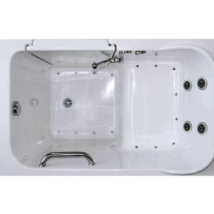 Avora Bath 28" x 48" walk-in tub white with contemporary faucet including hand shower - right inward swinging door - air and vibration jets - removable side access panels - highest grade fiberglass composite construction - gel coat high gloss finish - stainless steel frame - top view - Vital Hydrotherapy