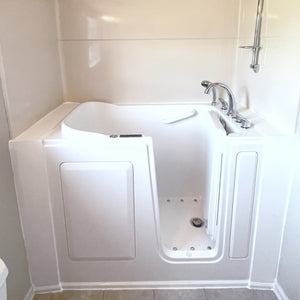 Avora Bath 28" x 48" walk-in tub white with contemporary faucet including hand shower - right inward swinging door - air and hydro massage - removable side access panels - highest grade fiberglass composite construction - gel coat high gloss finish - stainless steel frame - Vital hydrotherapy