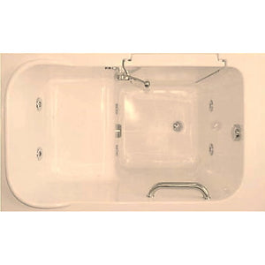 Avora Bath 28" x 48" walk-in tub biscuit with contemporary faucet including hand shower - left inward swinging door - hydro massage - removable side access panels - highest grade fiberglass composite construction - gel coat high gloss finish - stainless steel frame - top view -Vital Hydrotherapy