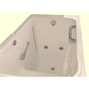 Avora Bath 28" x 48" walk-in tub biscuit with contemporary faucet including hand shower - left inward swinging door - hydro and vibration jets - removable side access panels - highest grade fiberglass composite construction - gel coat high gloss finish - stainless steel frame - top view - Vital Hydrotherapy