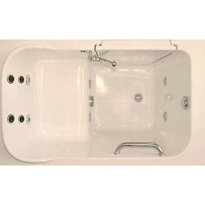 Avora Bath 28" x 48" walk-in tub biscuit with contemporary faucet including hand shower - left inward swinging door - hydro and vibration jets - removable side access panels - highest grade fiberglass composite construction - gel coat high gloss finish - stainless steel frame - top view - Vital Hydrotherapy