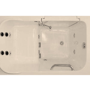 Avora Bath 28" x 48" walk-in tub biscuit with contemporary faucet including hand shower - left inward swinging door - hydro and vibration jets with microbubbles - removable side access panels - highest grade fiberglass composite construction - gel coat high gloss finish - stainless steel frame - top view - Vital Hydrotherapy