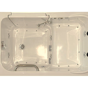 Avora Bath 28" x 48" walk-in tub biscuit with contemporary faucet including hand shower - right inward swinging door - air hydro and vibration jets with microbubbles - removable side access panels - highest grade fiberglass composite construction - gel coat high gloss finish - stainless steel frame - top view - Vital Hydrotherapy