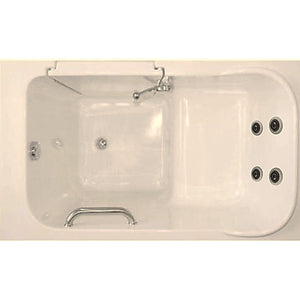 Avora Bath 28" x 48" walk-in tub biscuit with contemporary faucet including hand shower - right inward swinging door - vibration jets - removable side access panels - highest grade fiberglass composite construction - gel coat high gloss finish - stainless steel frame - top view - Vital Hydrotherapy