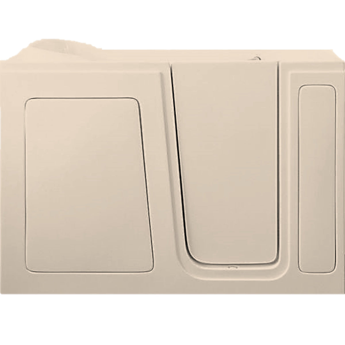 Avora Bath 28" x 48" walk-in tub biscuit with contemporary faucet including hand shower - right inward swinging door - vibration jets - removable side access panels - highest grade fiberglass composite construction - gel coat high gloss finish - stainless steel frame - Vital Hydrotherapy