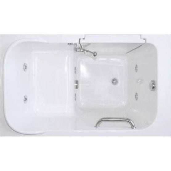 Avora Bath 28" x 48" walk-in tub white with contemporary faucet including hand shower - left inward swinging door - hydro massage - removable side access panels - highest grade fiberglass composite construction - gel coat high gloss finish - stainless steel frame - top view - Vital Hydrotherapy