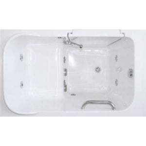 Avora Bath 28" x 48" walk-in tub white with contemporary faucet including hand shower - left inward swinging door - hydro massage with microbubbles - removable side access panels - highest grade fiberglass composite construction - gel coat high gloss finish - stainless steel frame - top view - Vital Hydrotherapy