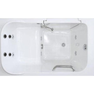 Avora Bath 28" x 48" walk-in tub white with contemporary faucet including hand shower - left inward swinging door - hydro and vibration jets - removable side access panels - highest grade fiberglass composite construction - gel coat high gloss finish - stainless steel frame - top view - Vital Hydrotherapy