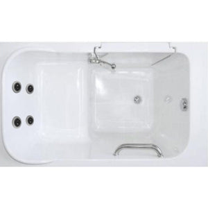 Avora Bath 28" x 48" walk-in tub white with contemporary faucet including hand shower - left inward swinging door - vibration jets - removable side access panels - highest grade fiberglass composite construction - gel coat high gloss finish - stainless steel frame - top view - Vital Hydrotherapy