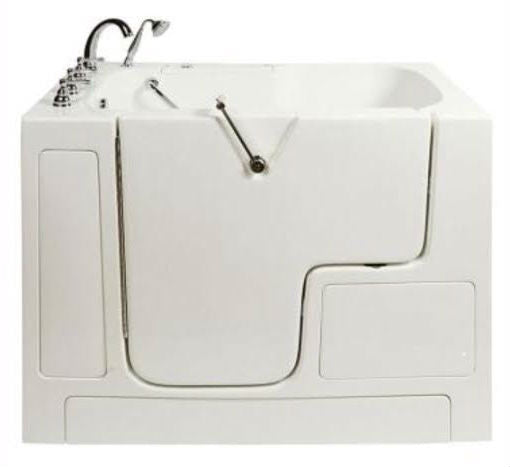 Avora Bath 32" x 52" Wheelchair Transfer Walk-In Tub white with left outward swing door - air and vibration jets - 5 piece roman faucet set -  hand shower with pull out hose - Vital Hydrotherapy