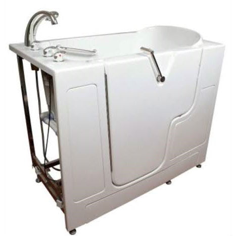Avora bath 32" x 52" wheelchair transfer walk-in tub white with left outward swing door - hydro massage with microbubbles - 5 piece roman faucet set - hand shower with pull out hose - stainless steel grab bar - Vital Hydrotherapy