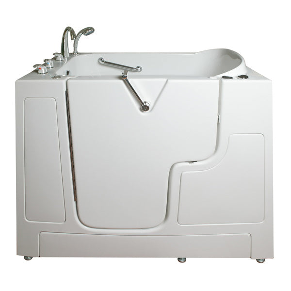 Avora bath 32" x 52" wheelchair transfer walk-in tub white with left outward swing door - hydro massage with microbubbles - 5 piece roman faucet set - hand shower with pull out hose - stainless steel grab bar - Vital Hydrotherapy