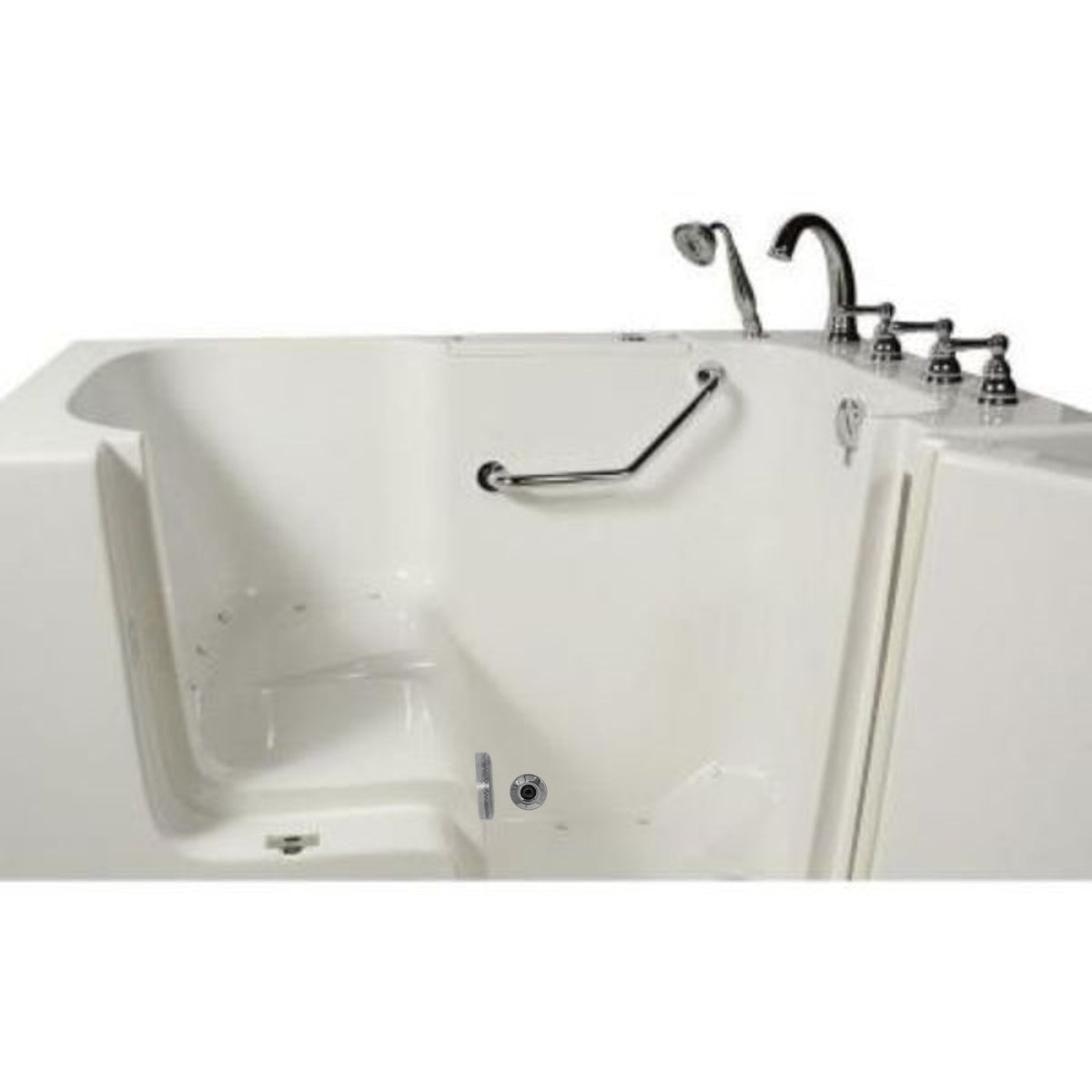 5 piece roman faucet set - hand shower with pull out hose - stainless steel grab bar - open door - Vital Hydrotherapy