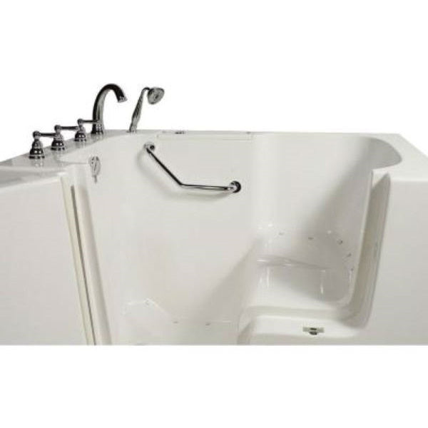 Avora bath 32" x 52" wheelchair transfer walk-in tub white with left outward swing door - air massage with microbubbles - 5 piece roman faucet set - hand shower with pull out hose - stainless steel grab bar - Vital Hydrotherapy